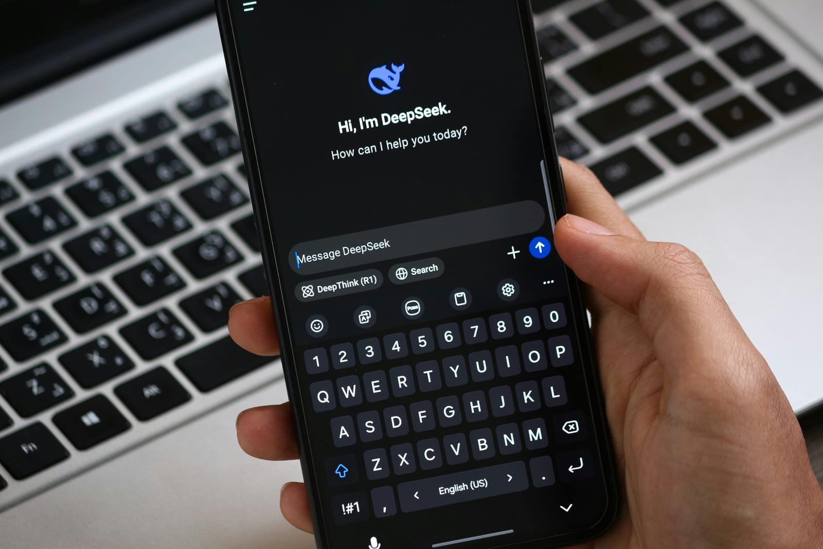 Smartphone showing an AI chat interface