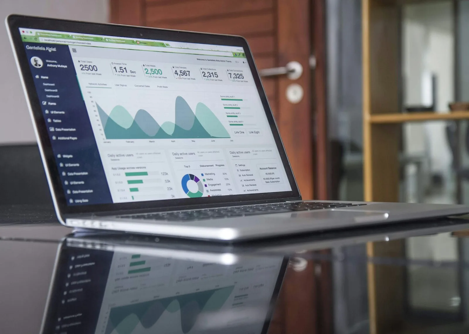 Laptop showing website analytics charts